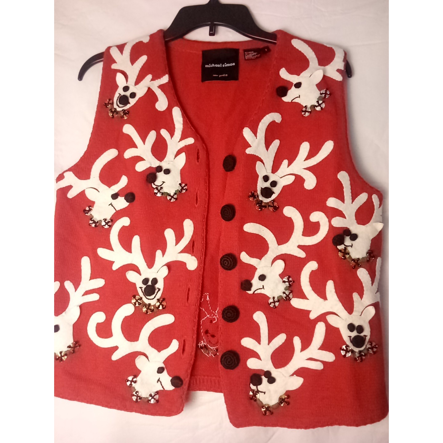 Vintage Michael Simon Christmas Vest Reindeer Small